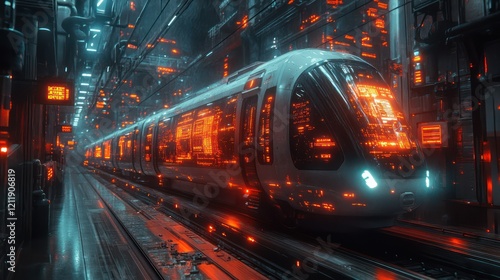 Futuristic Train in a Neon Cityscape: A Cyberpunk Vision