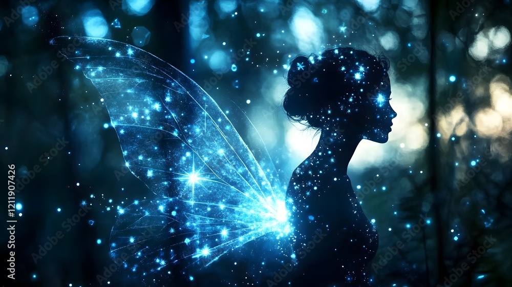 custom made wallpaper toronto digitalEnchanting Silhouette of a Fairy in a Magical Forest with Sparkling Stars and Dreamy Lights