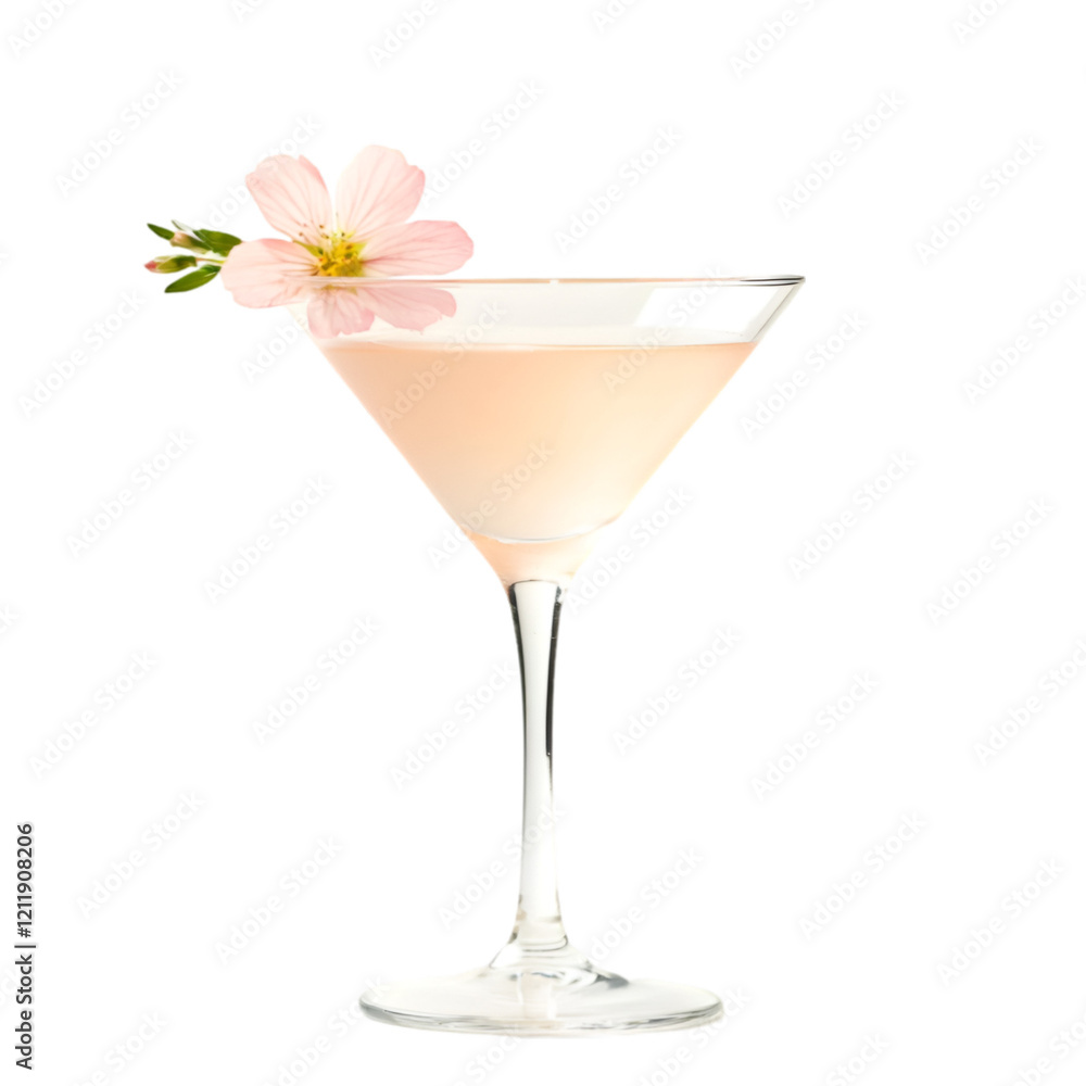 Peach martini garnished with a delicate pink flower. Refreshing summer cocktail. Peach martini garnished with a delicate pink flower. Refreshing summer cocktail.