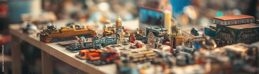 A vibrant collection of miniature models displayed on a table. A vibrant collection of miniature models displayed on a table.