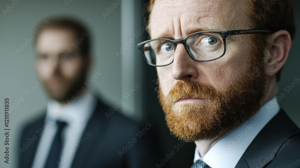 Intense Redheaded Man in Glasses Looking Alert
Intense Redheaded Man in Glasses Looking Alert