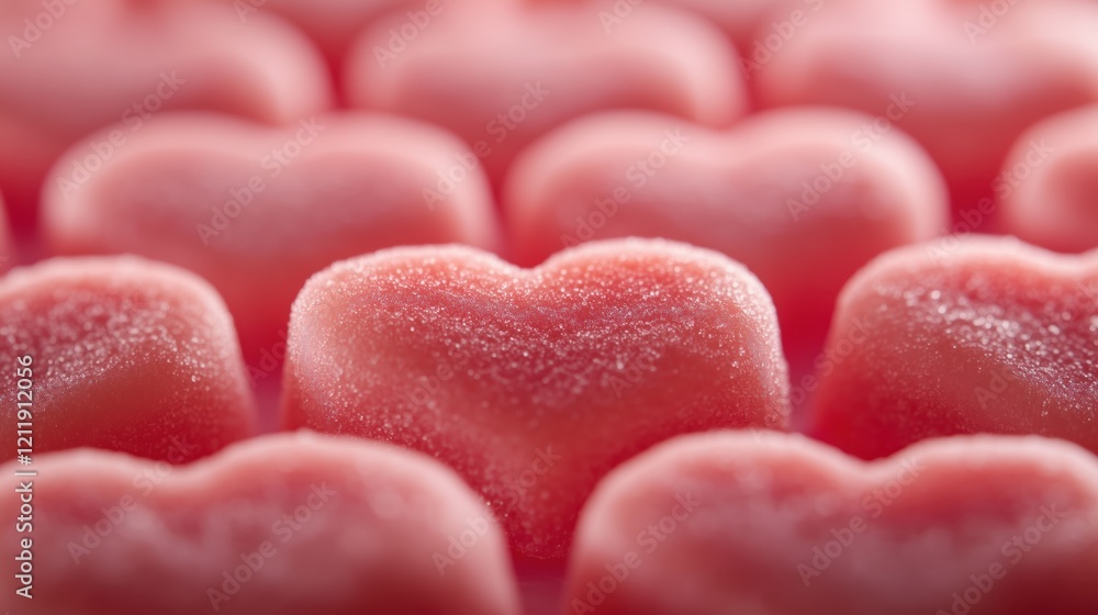 Heart-shaped candies arranged beautifully in a close-up display for a festive celebration or special occasion Heart-shaped candies arranged beautifully in a close-up display for a festive celebration or special occasion