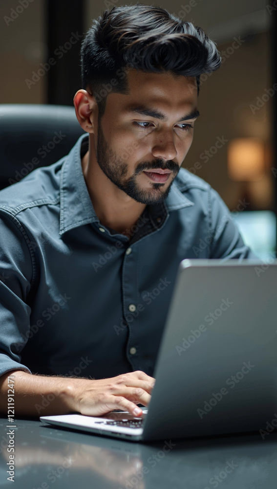 Man Working on a Laptop Computer at a Desk Man Working on a Laptop Computer at a Desk
