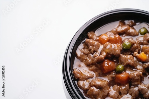 A warm and savory bowl of stew filled with tender meat and colorful vegetables photo