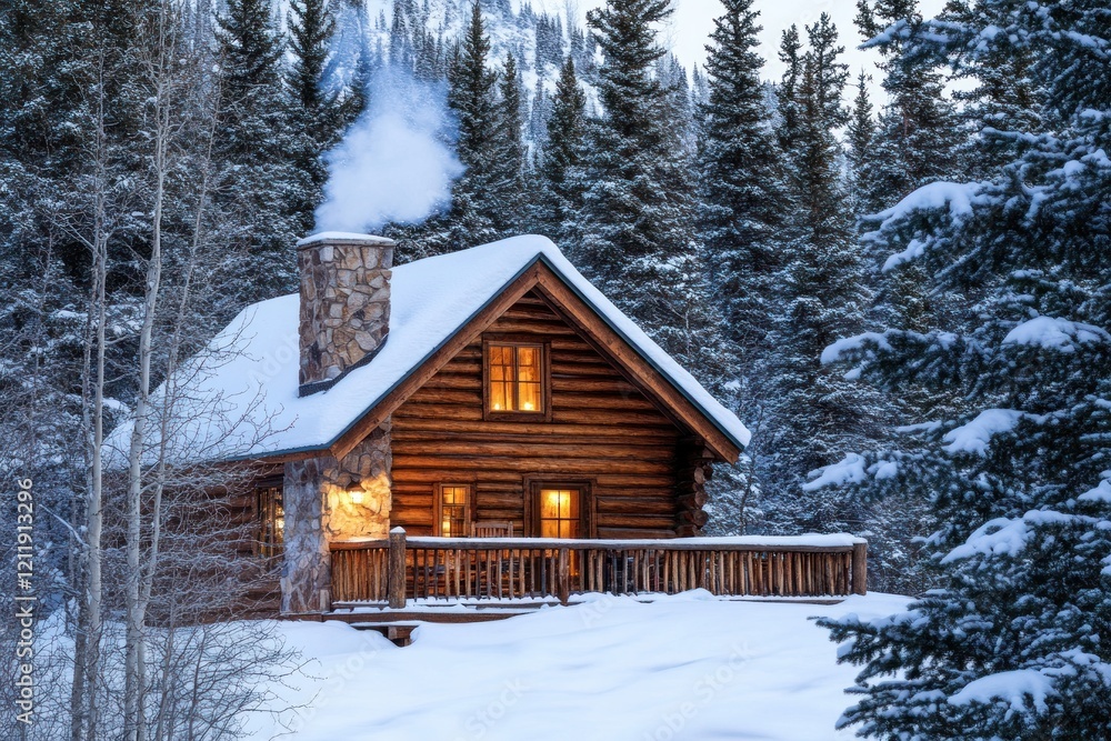 Charming log cabin in tranquil snow-covered woods Charming log cabin in tranquil snow-covered woods