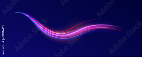 Colorful Light Trails, Long Time Exposure Motion Blur Effect. Abstract fire flare trace lens flares acceleration speed motion on night road. Acceleration speed motion on night road.
