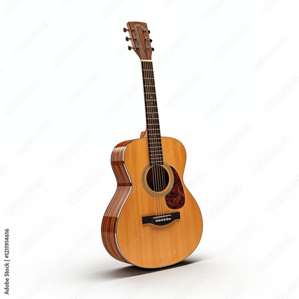 Obraz premium Acoustic Guitar Wooden Six Strings Musical Instrument Studio Shot Isolated on White