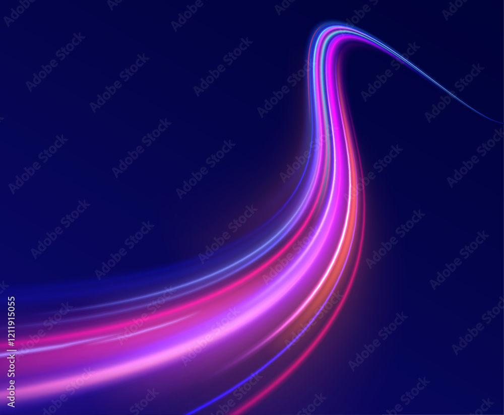 Laser beams luminous abstract sparkling isolated on a transparent background.  Abstract background in blue and purple neon glow colors. Png, lens, light, neon, line, blur, beam, ray.