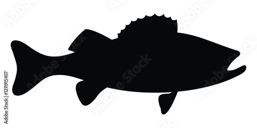 Walleye fish vector icon. Ideal for fishing, aquatic life, or wildlife design themes. Black silhouette isolated on white background.
