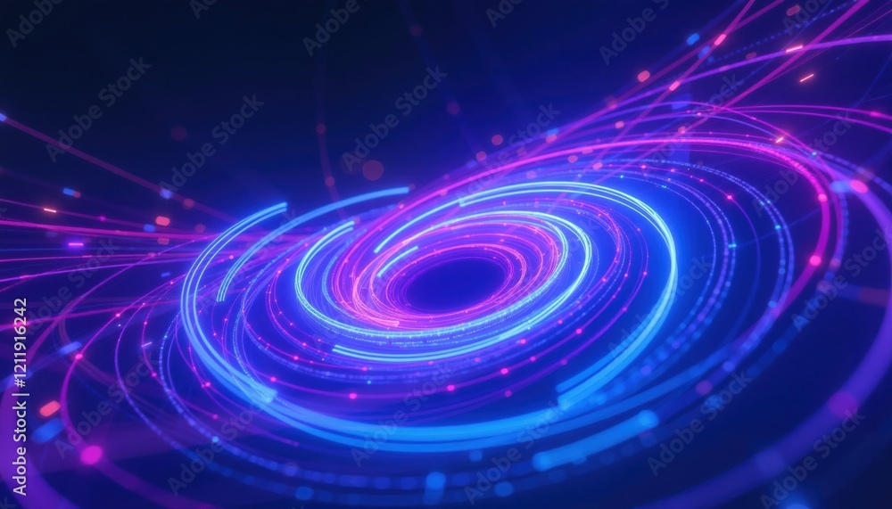 Abstract glowing lines forming a spiral against a dark background, technology concept. Abstract glowing lines forming a spiral against a dark background, technology concept.