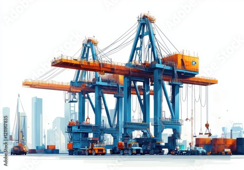 Wallpaper Mural Large Port Crane in Urban Environment with Shipping Containers and Construction Equipment, Showcasing Maritime Industry and Logistics Operations in a Modern Cityscape Torontodigital.ca