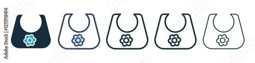 Baby bib icons set in black and blue colors