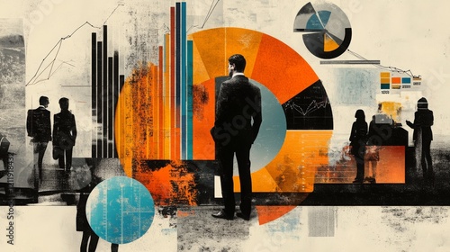 Investment strategy with charts and portfolio pie graphs in a modern collage.