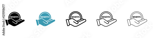 benefits icons set in black and blue colors