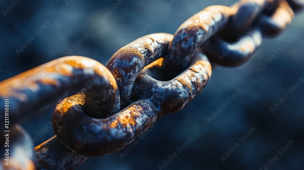 Close-up view of a rusty metal chain highlighting texture and details. Close-up view of a rusty metal chain highlighting texture and details.