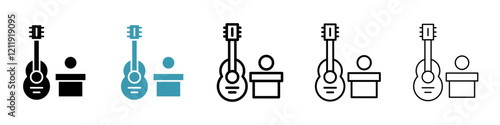 Busking vector icons pack in black and blue colors photo