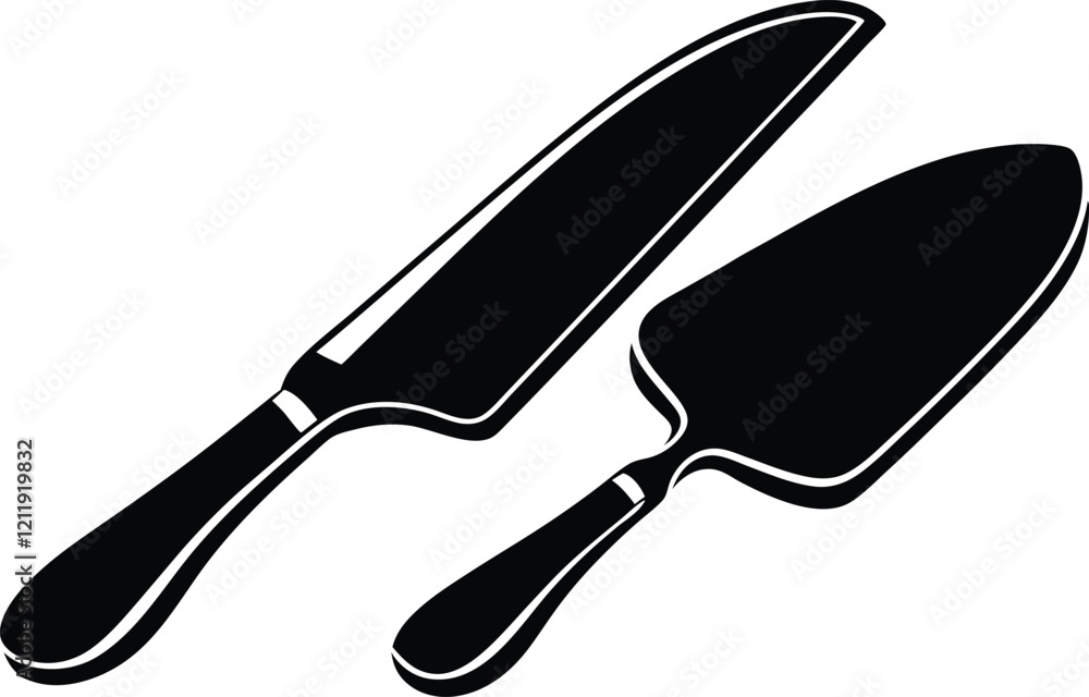 Obraz premium Elegant Black Cake Knife and Server Set for Wedding