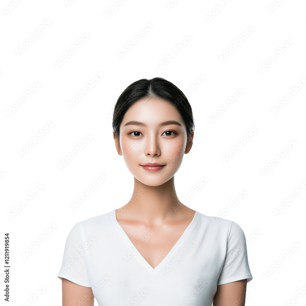 Portrait of a Beautiful Asian cosmetic model with clean skin , front view, no shadow, cut out, isolated on a transparent background Portrait of a Beautiful Asian cosmetic model with clean skin , front view, no shadow, cut out, isolated on a transparent background