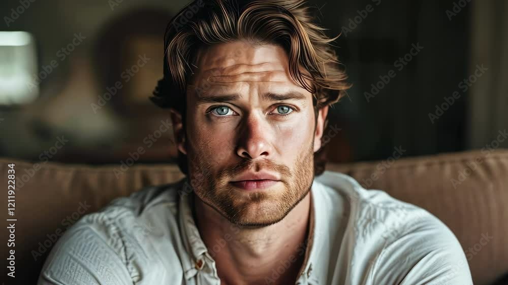 Close up portrait of man displaying intense emotion with dramatic lighting creating intimate atmosphere Close up portrait of man displaying intense emotion with dramatic lighting creating intimate atmosphere