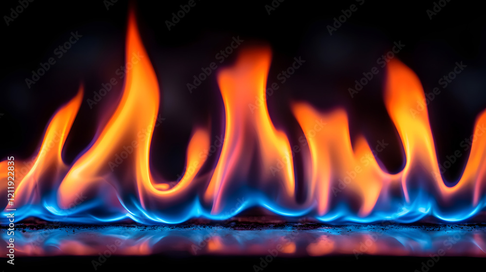 Fiery Inferno: A mesmerizing close-up shot of vibrant flames, showcasing a captivating blend of intense orange and deep blue hues, dancing dynamically. Fiery Inferno: A mesmerizing close-up shot of vibrant flames, showcasing a captivating blend of intense orange and deep blue hues, dancing dynamically.