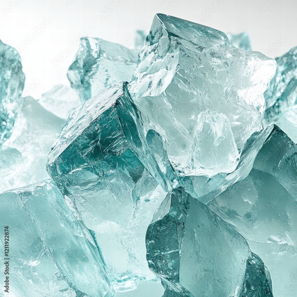 Obraz premium Intricate formations of ice-blue crystals clustered together, exuding a sense of cold beauty and structure.