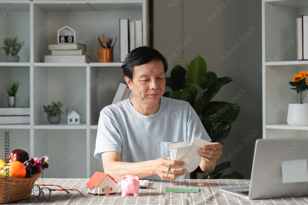 Concerned man facing financial problems and expenses while checking his smartphone at home Concerned man facing financial problems and expenses while checking his smartphone at home