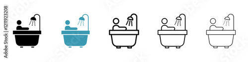 Person Bathing icons set in black and blue colors