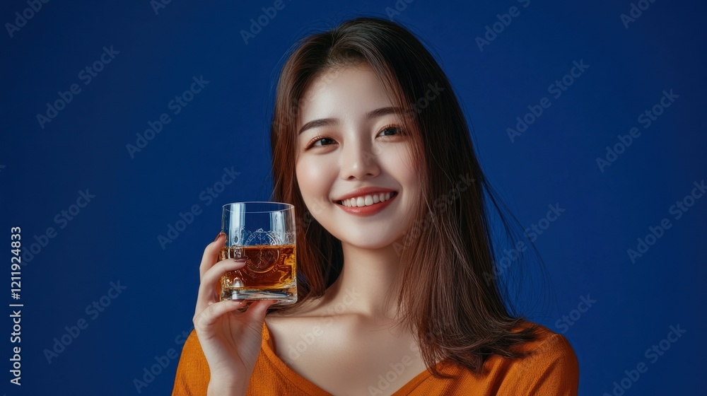 Charming Woman with Whiskey and Orange Attire Charming Woman with Whiskey and Orange Attire