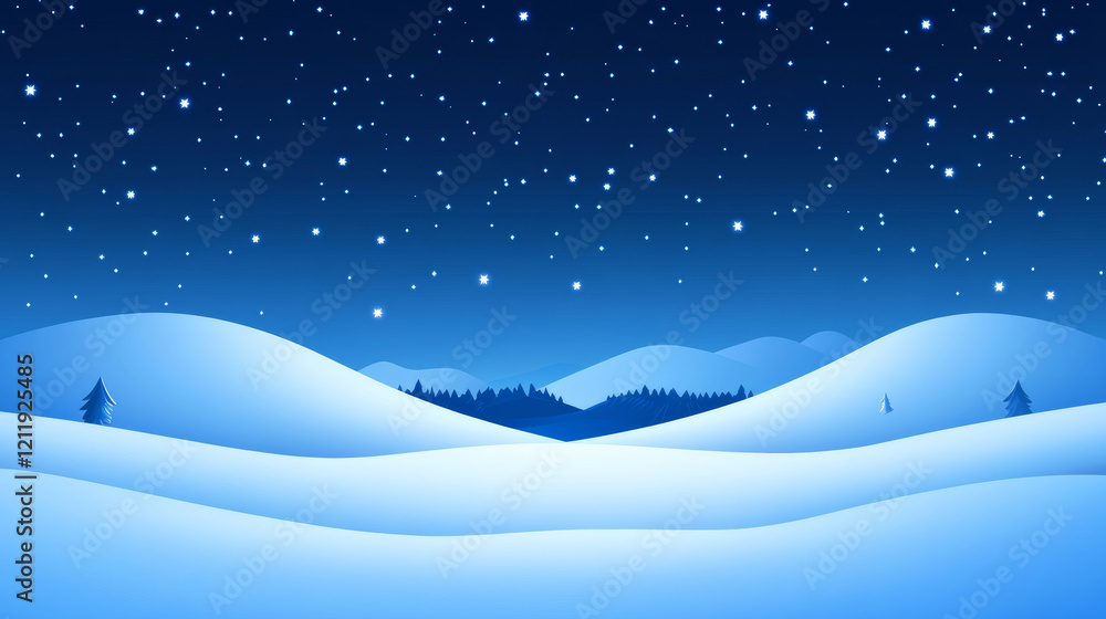 Fototapeta premium Snowy hills under starry night sky create serene scene