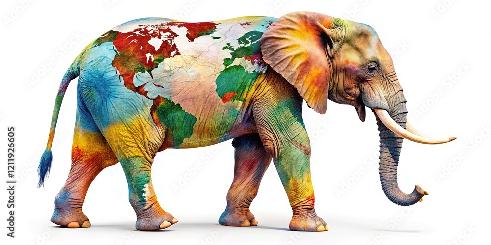 Obraz premium Long Exposure Elephant World Map Skin - Unique Artistic Animal Stock Photo
