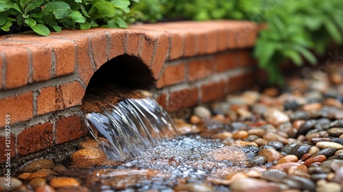 Serene Brick Waterfall in Garden