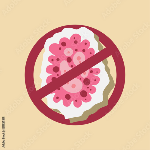 Bacteria with a prohibition sign. Germs and viruses, bacterial protection and disinfection caution symbol illustration icon. Stop infection, epidemic and flu ban