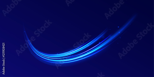 Creative vector illustration of flying cosmic meteor, planetoid, comet, fireball isolated on transparent background. Effect, png, wave,neon,line. Light arc in neon colors, in the form of a turn.