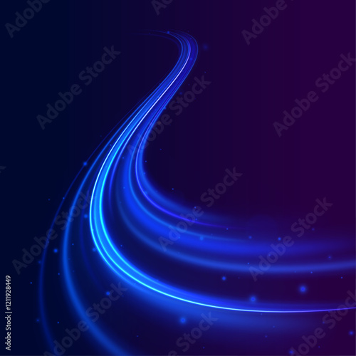 Creative vector illustration of flying cosmic meteor, planetoid, comet, fireball isolated on transparent background. Effect, png, wave,neon,line. Light arc in neon colors, in the form of a turn.