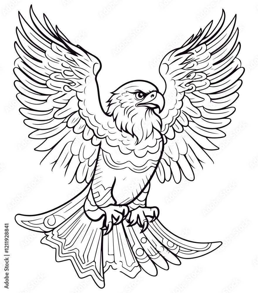 Obraz premium Coloring book for children Falcon Black and white vector illustration.