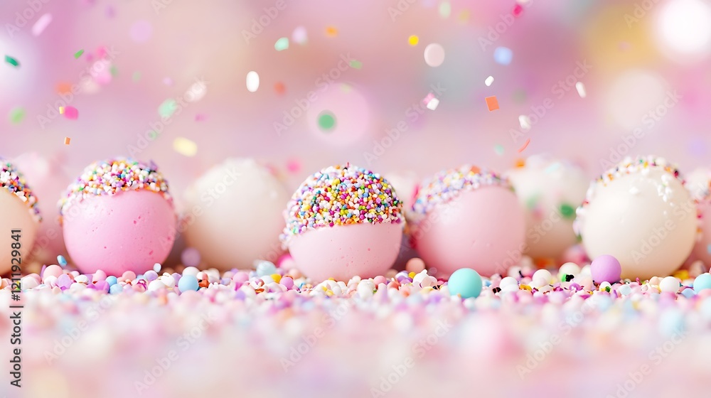 Pink and White Cake Pops with Sprinkles and Confetti Pink and White Cake Pops with Sprinkles and Confetti