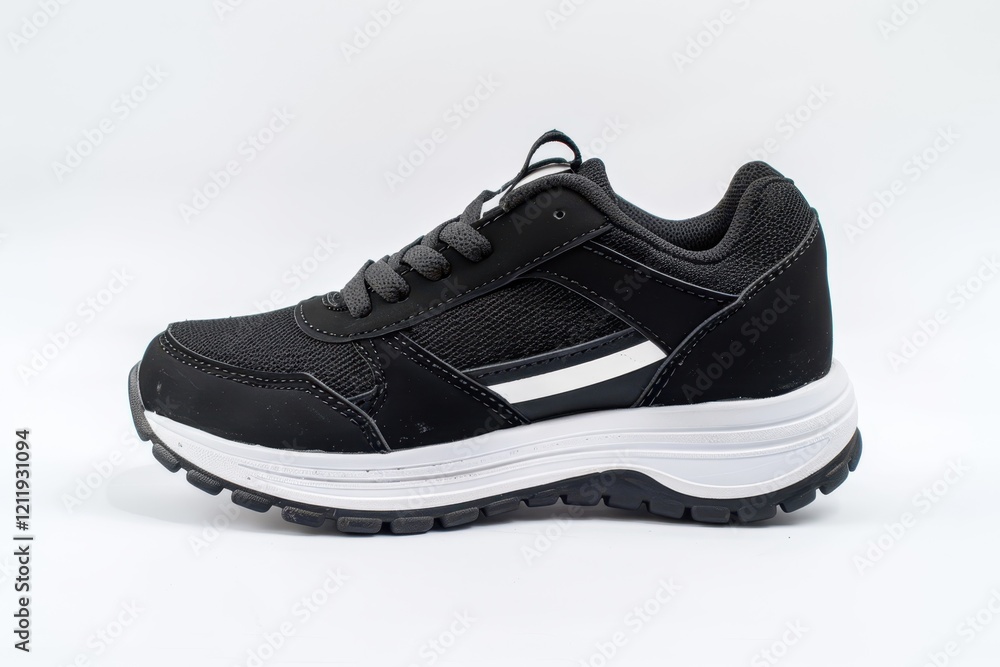 Black childrens sneakers with white stripe light and stylish. Black childrens sneakers with white stripe light and stylish.