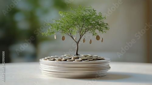 Money tree with coins. Concept of financial growth, investment, and wealth