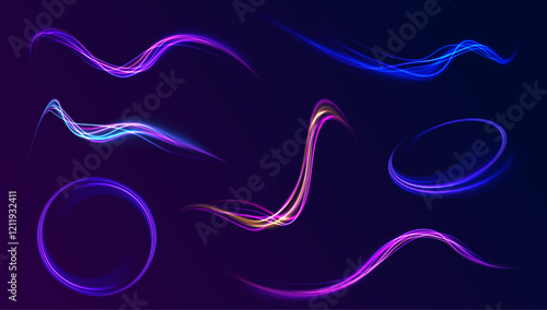 Abstract fire flare trace lens flares acceleration speed motion on night road. Acceleration speed motion on night road. Colorful Light Trails, Long Time Exposure Motion Blur Effect. 