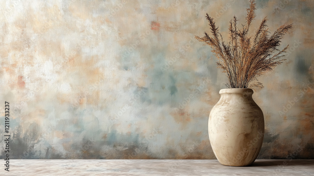 mixed colors wall and beige vase on the floor mixed colors wall and beige vase on the floor