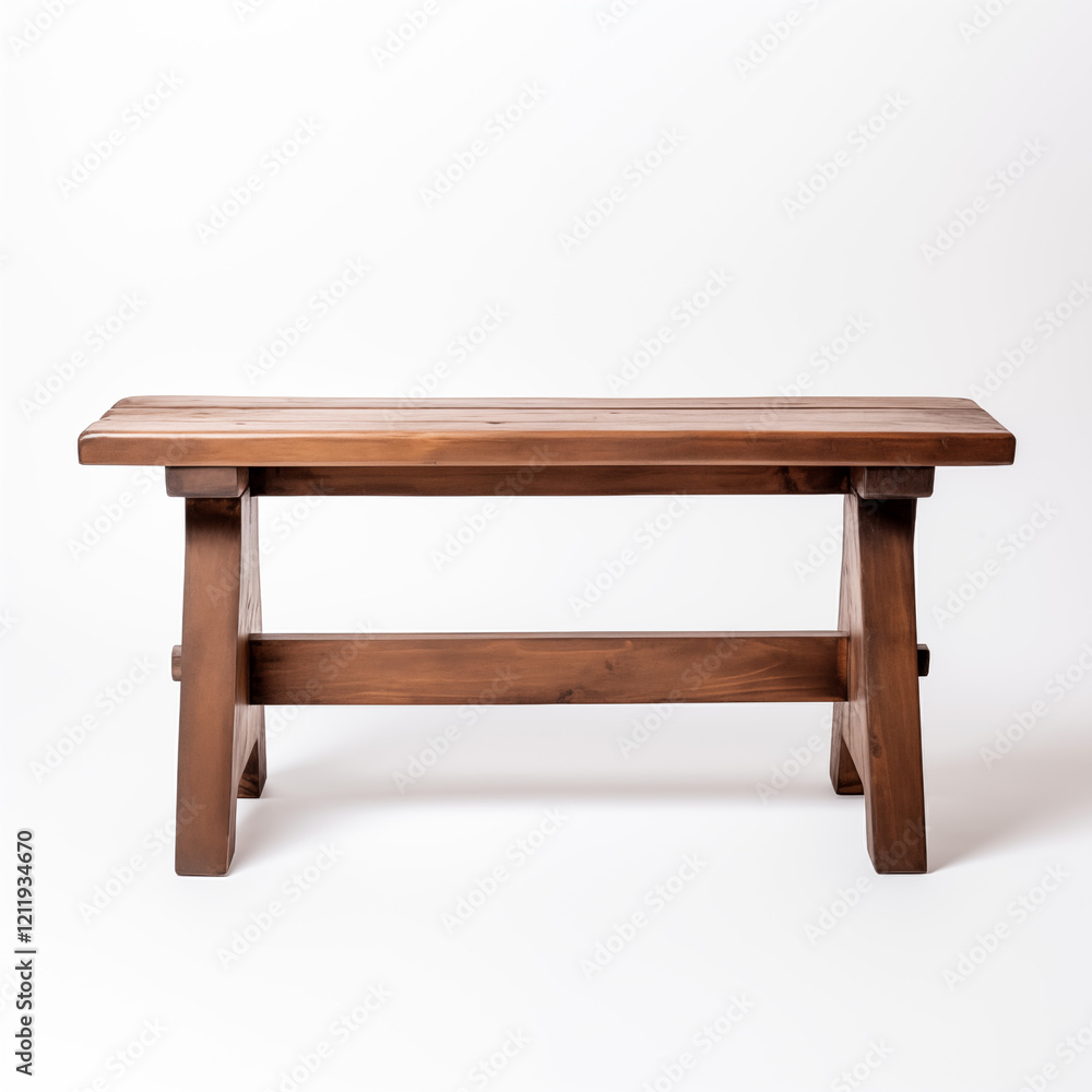 Rustic Wooden Bench Dark Brown Simple Design Isolated on White Rustic Wooden Bench Dark Brown Simple Design Isolated on White