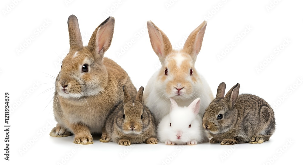 Fototapeta premium Couple of rabbits and baby rabbits