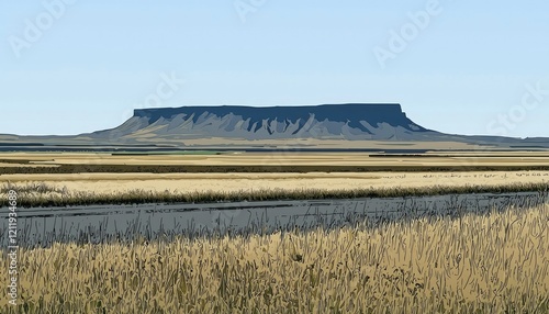 Mesa Landscape With Golden Grassland Plains photo