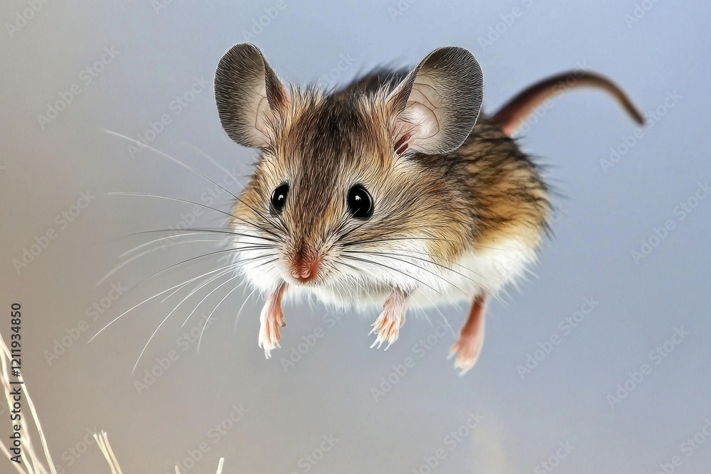 Obraz premium A hopping mouse darting through spinifex grass in the arid Red Centre, its large ears twitching alertly.