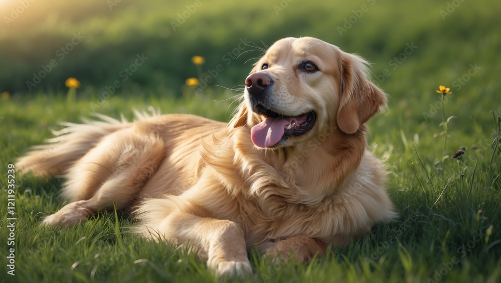 Golden Retriever in a Sunny Meadow: A Serene Canine Portrait Golden Retriever in a Sunny Meadow: A Serene Canine Portrait