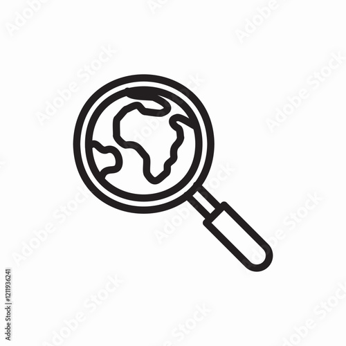 Global search world magnifier icon vector sign