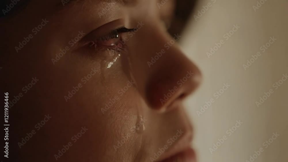 Emotional Close-Up of a Person Shedding Tears in a Quiet Moment of Reflection