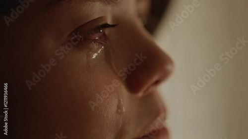 Emotional Close-Up of a Person Shedding Tears in a Quiet Moment of Reflection