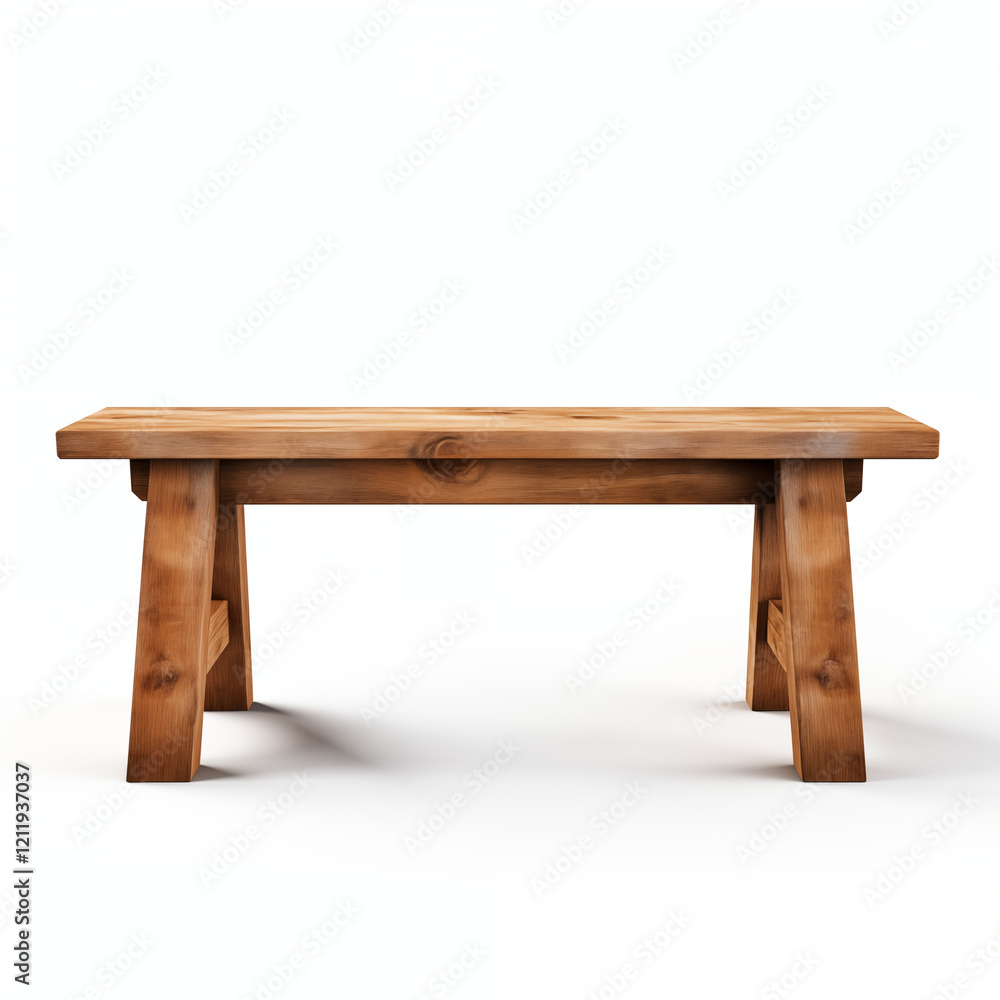 Rustic Wooden Bench Simple Table Isolated White Background Rustic Wooden Bench Simple Table Isolated White Background