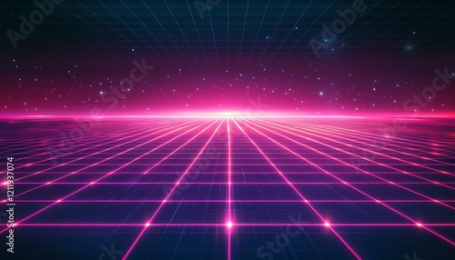 Wallpaper Mural Retro Futuristic Grid Landscape with Stars Torontodigital.ca